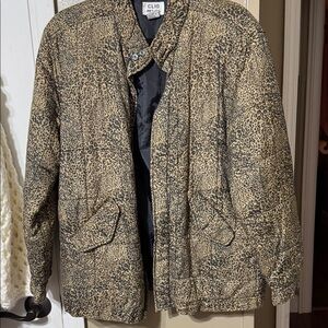 Clio Petites 100% Silk Leopard Print Puffer Jacket Size Petite Large